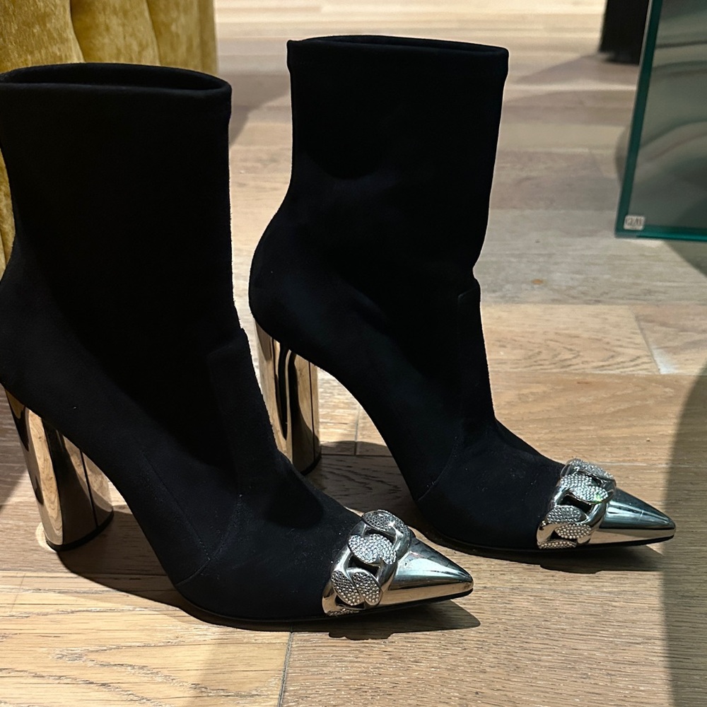 Casadei Black and Silver Heeled ankle Boots